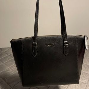 Kate Spade - Black Leather Zipper Tote w/ Laptop Sleeve